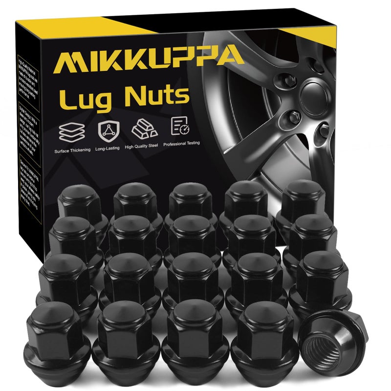 MIKKUPPA M12x1.5 OEM Wheel Lug Nuts, Replacement for 2001-2022 Ford Escape, 2012-2018 Focus, 2006-2020 Fusion Factory Wheels, Black One-Piece Style Large Acorn Seat Tire Nuts - Image 1
